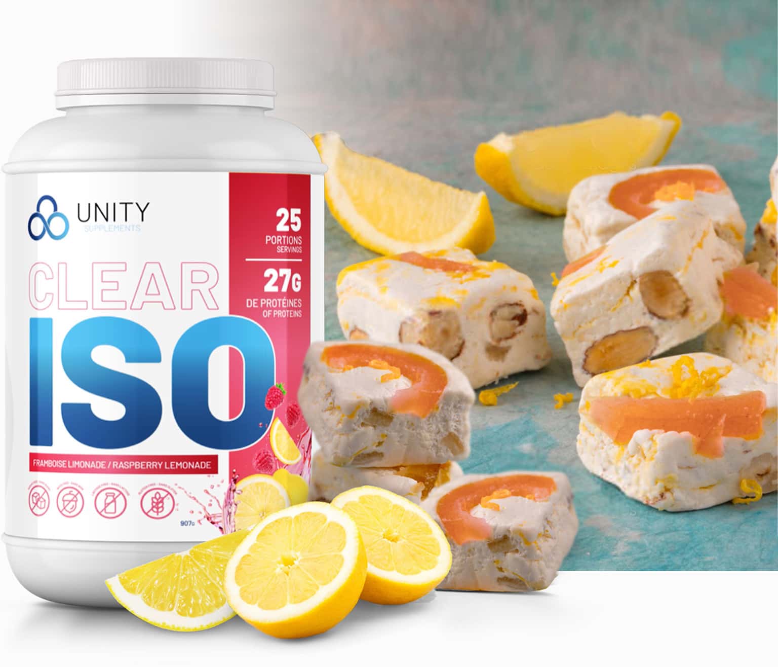 Les barres protéinées au framboise et citron de Unity Supplements vous donneront l'énergie dont vous avez besoin!